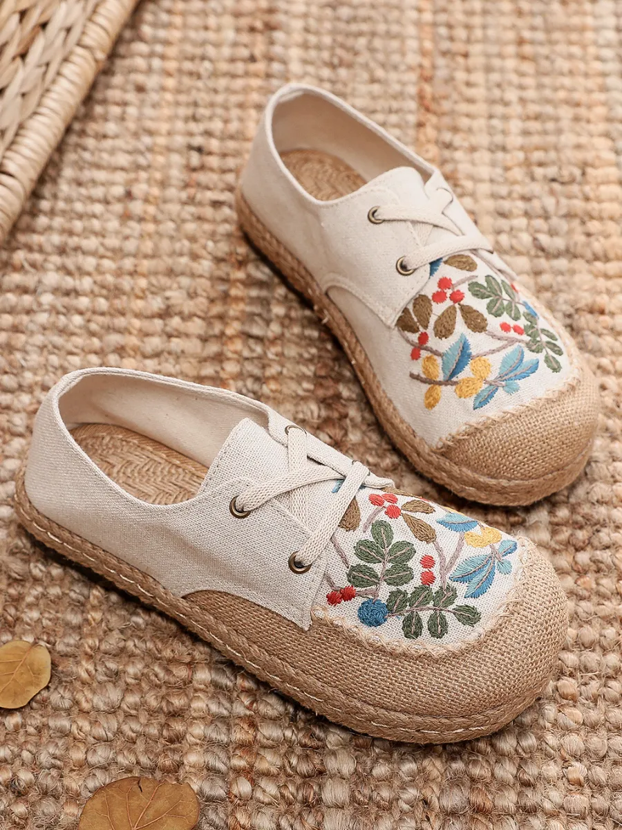 Cactus Rose | Playground Embroidered Linen Boat Shoes - Beige