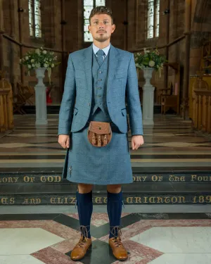 Cairngorm Blue tweed kilt hire outfit