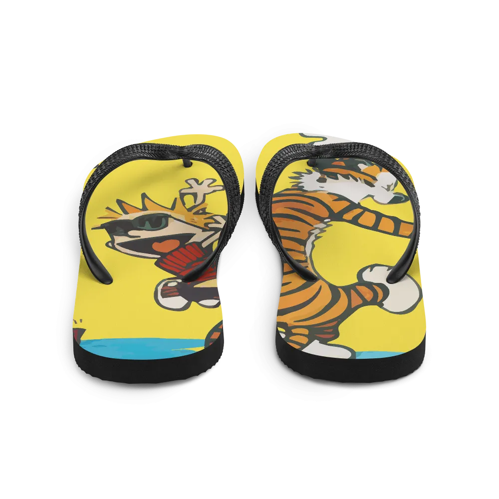 Calvin and Hobbes Dancing with Record Player Flip-Flops