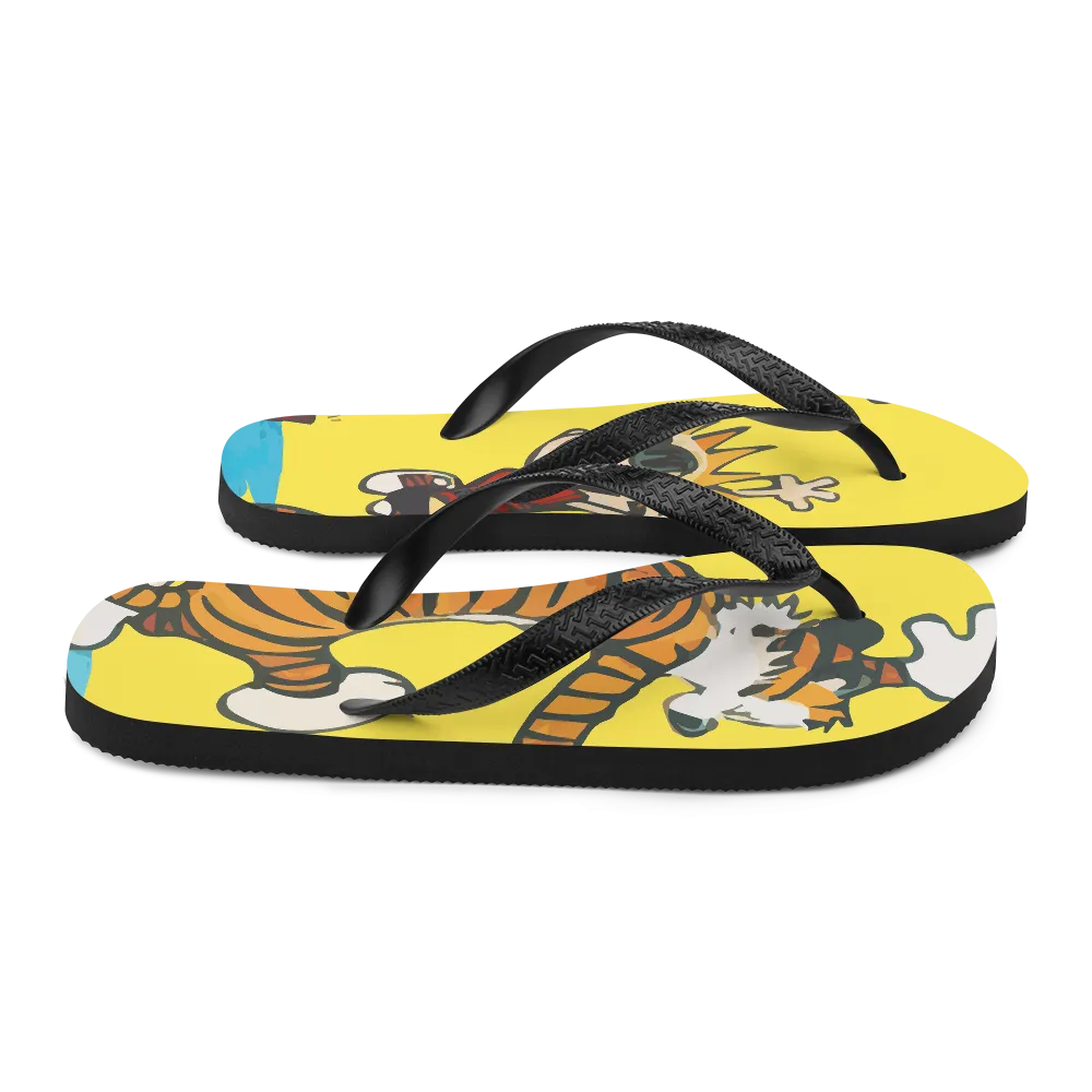 Calvin and Hobbes Dancing with Record Player Flip-Flops