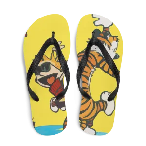 Calvin and Hobbes Dancing with Record Player Flip-Flops