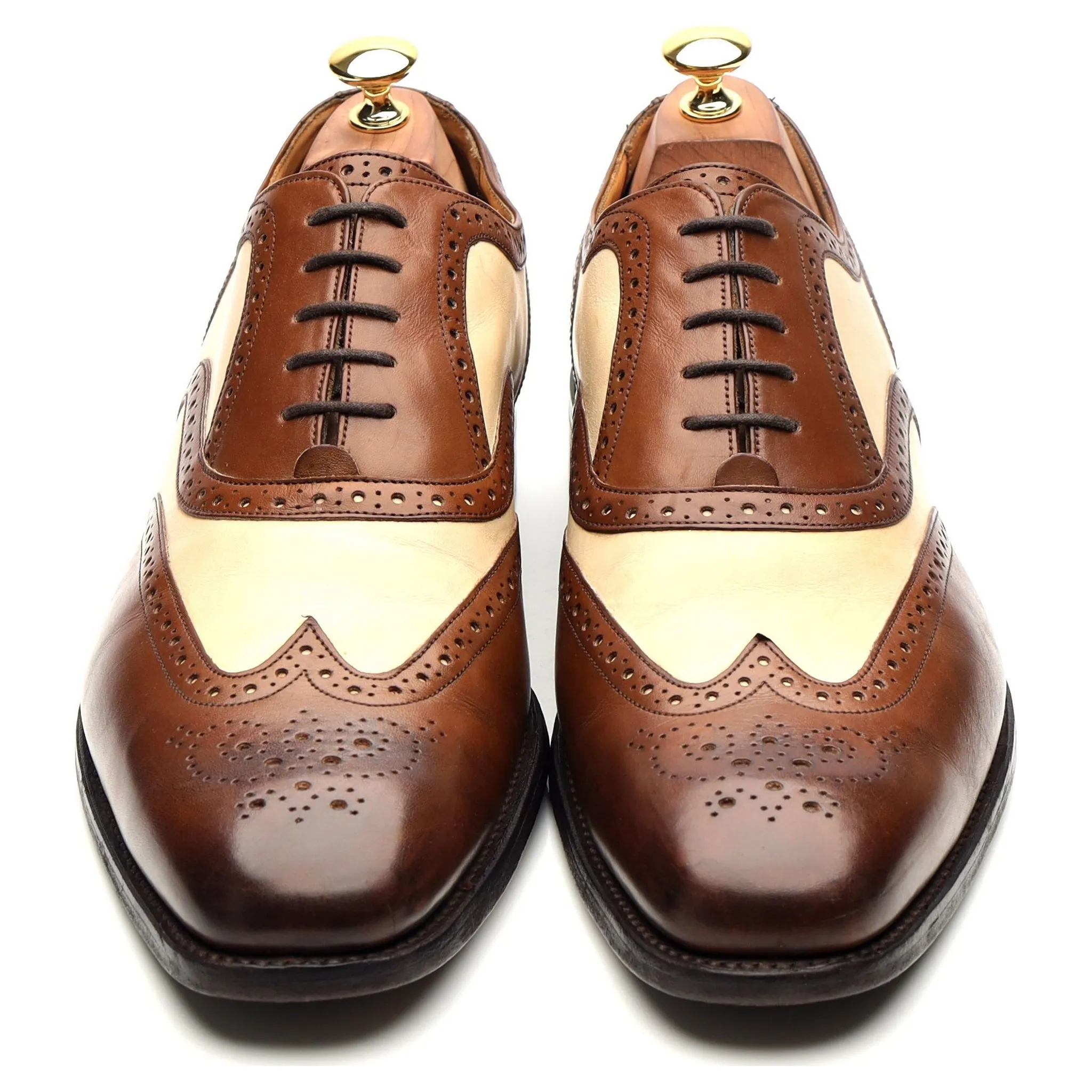 'Cambridge' Brown Beige Two Tone Leather Brogues UK 9.5 FX