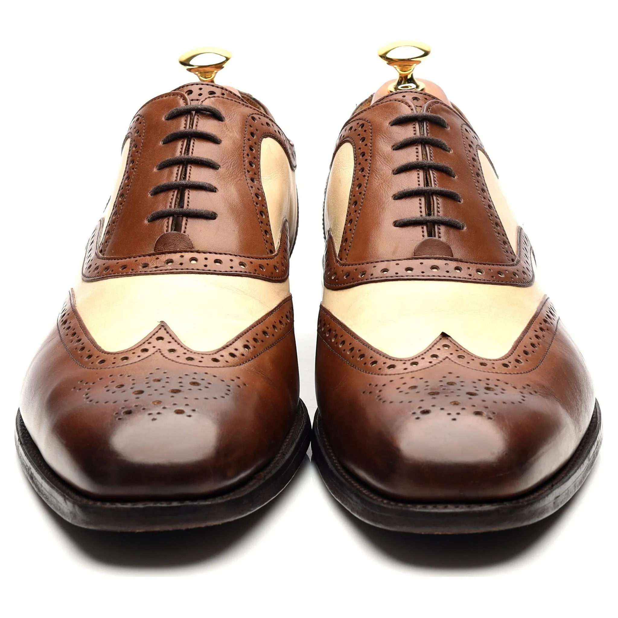 'Cambridge' Brown Beige Two Tone Leather Brogues UK 9.5 FX