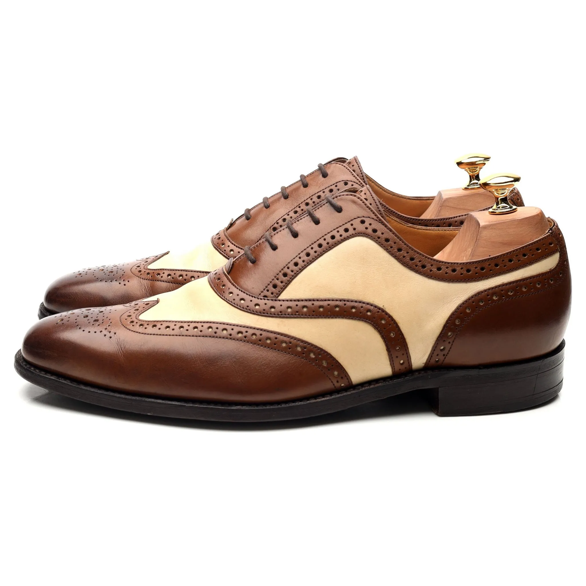 'Cambridge' Brown Beige Two Tone Leather Brogues UK 9.5 FX