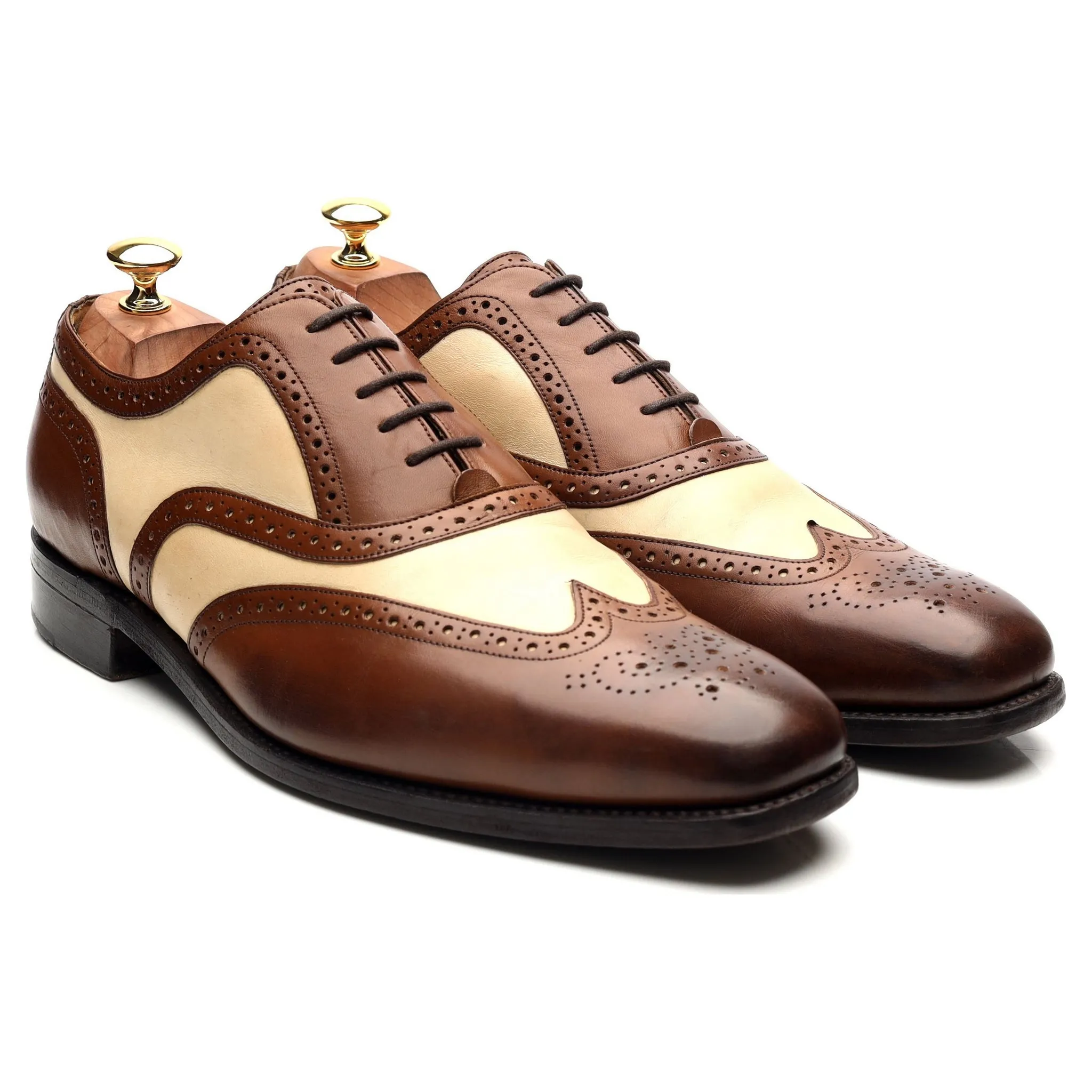 'Cambridge' Brown Beige Two Tone Leather Brogues UK 9.5 FX