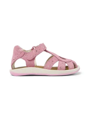 Camper: Bicho Girls Velcro Closed Toe Sandals - Metallic Pink Leather