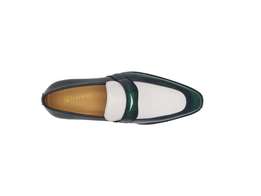 Carrucci Green and White Two-Tone Patent Leather Loafer Shoes Style No: KS480-102PT