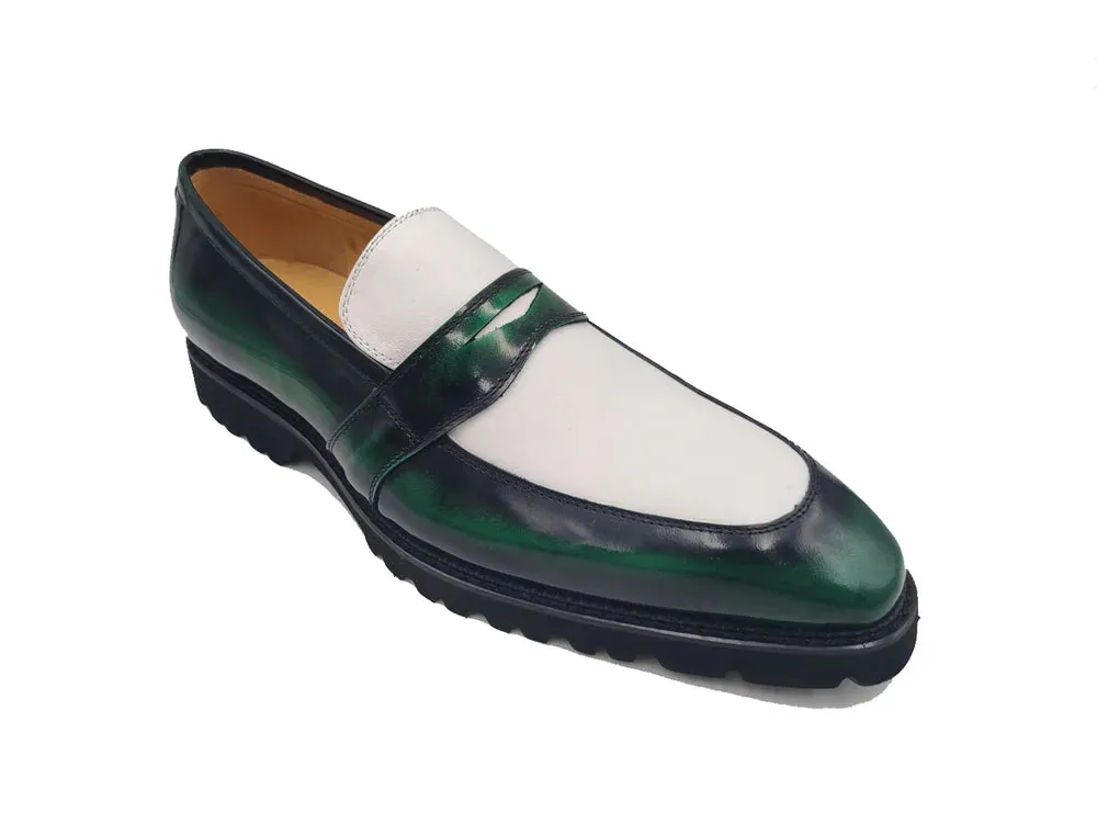 Carrucci Green and White Two-Tone Patent Leather Loafer Shoes Style No: KS480-102PT