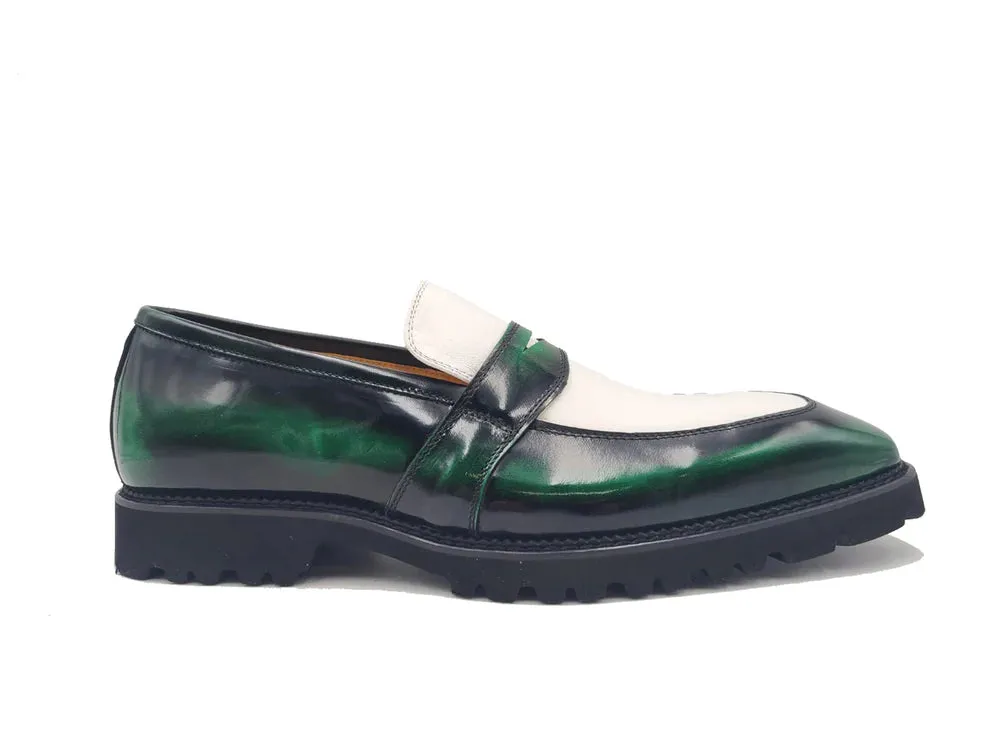 Carrucci Green and White Two-Tone Patent Leather Loafer Shoes Style No: KS480-102PT