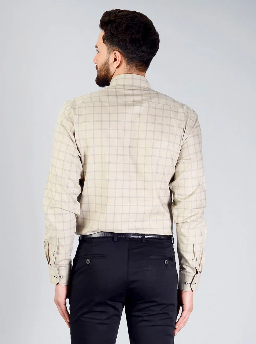 Cement Grey Checked Regular Fit Formal Shirt | JadeBlue