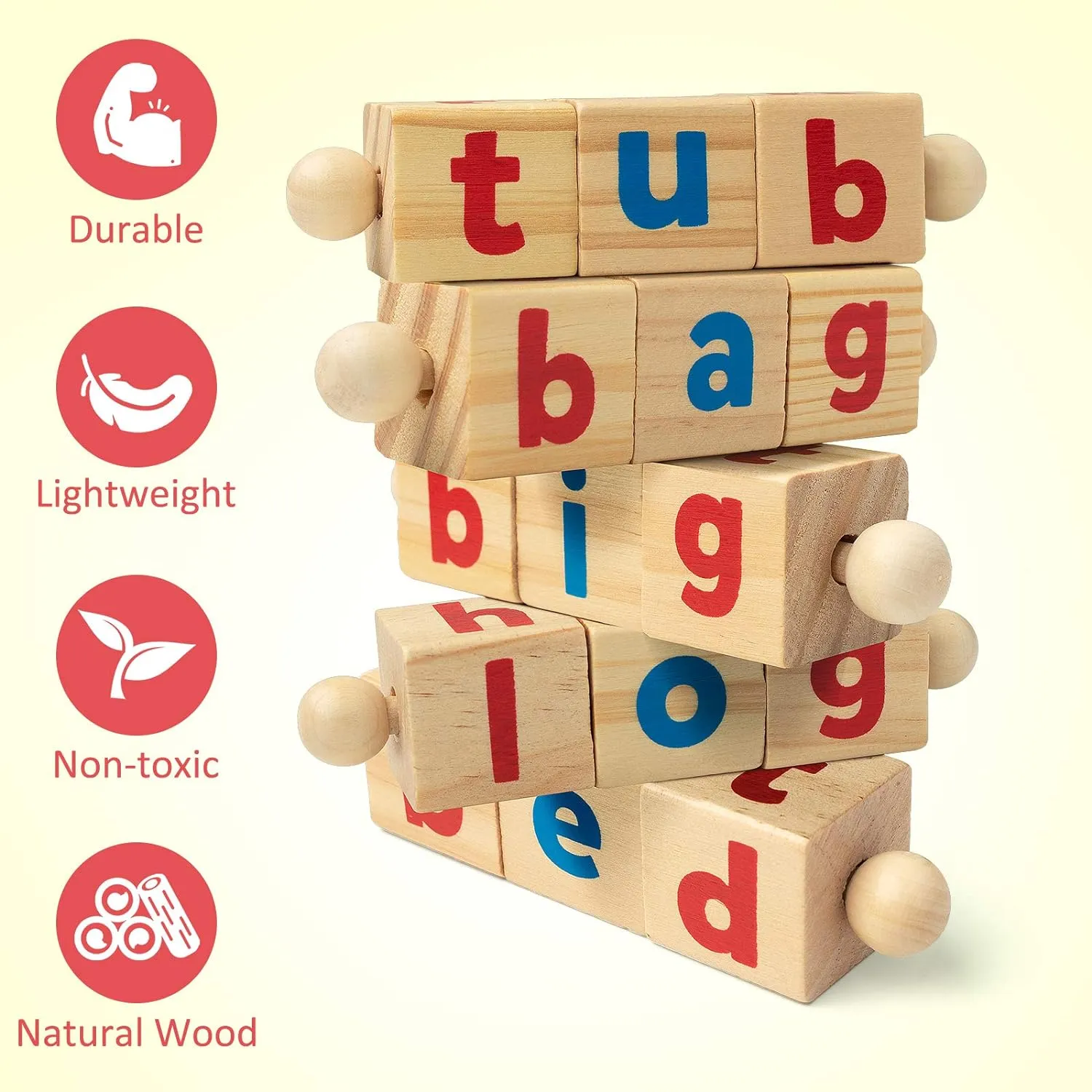 Coogam Wood Reading Blocks Spinning Alphabet Learning Toy