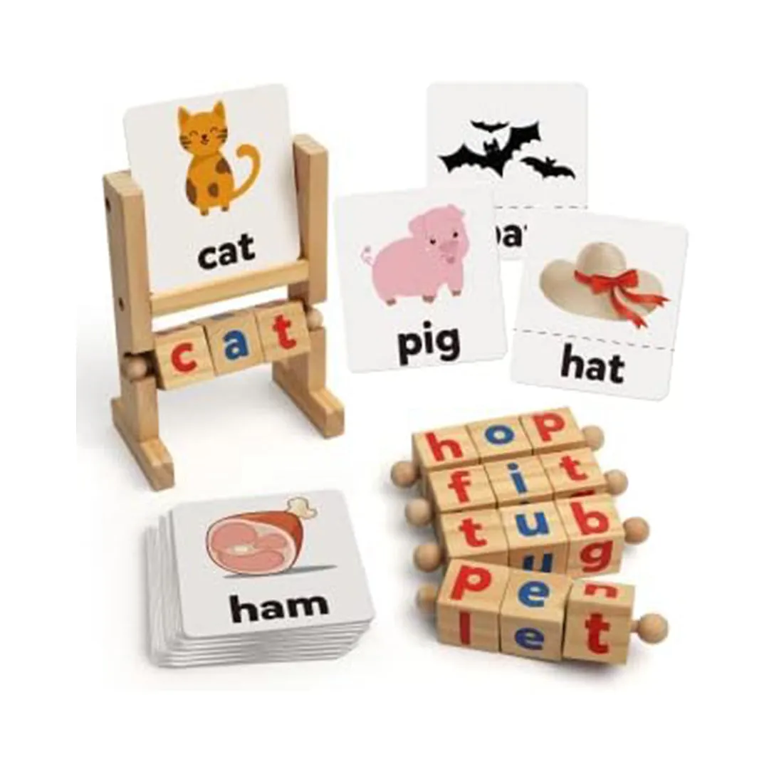 Coogam Wood Reading Blocks Spinning Alphabet Learning Toy