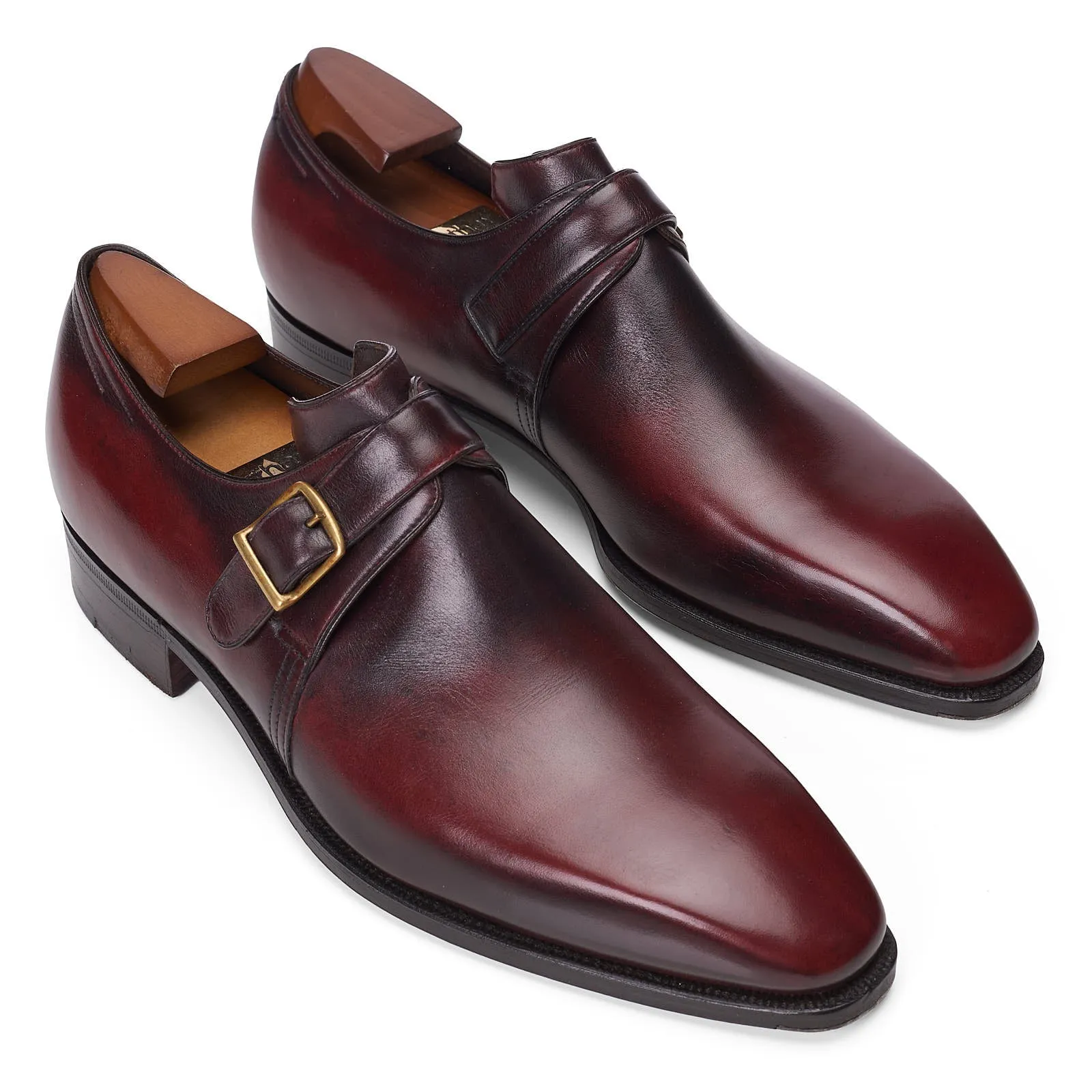 CORTHAY Paris "Arca Buckle" Burgundy Calf Leather Single Monk Dress Shoes Size 7.5