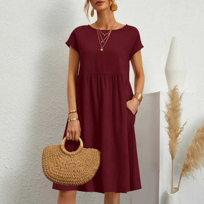 Cotton Crew Neck A-Line Dress