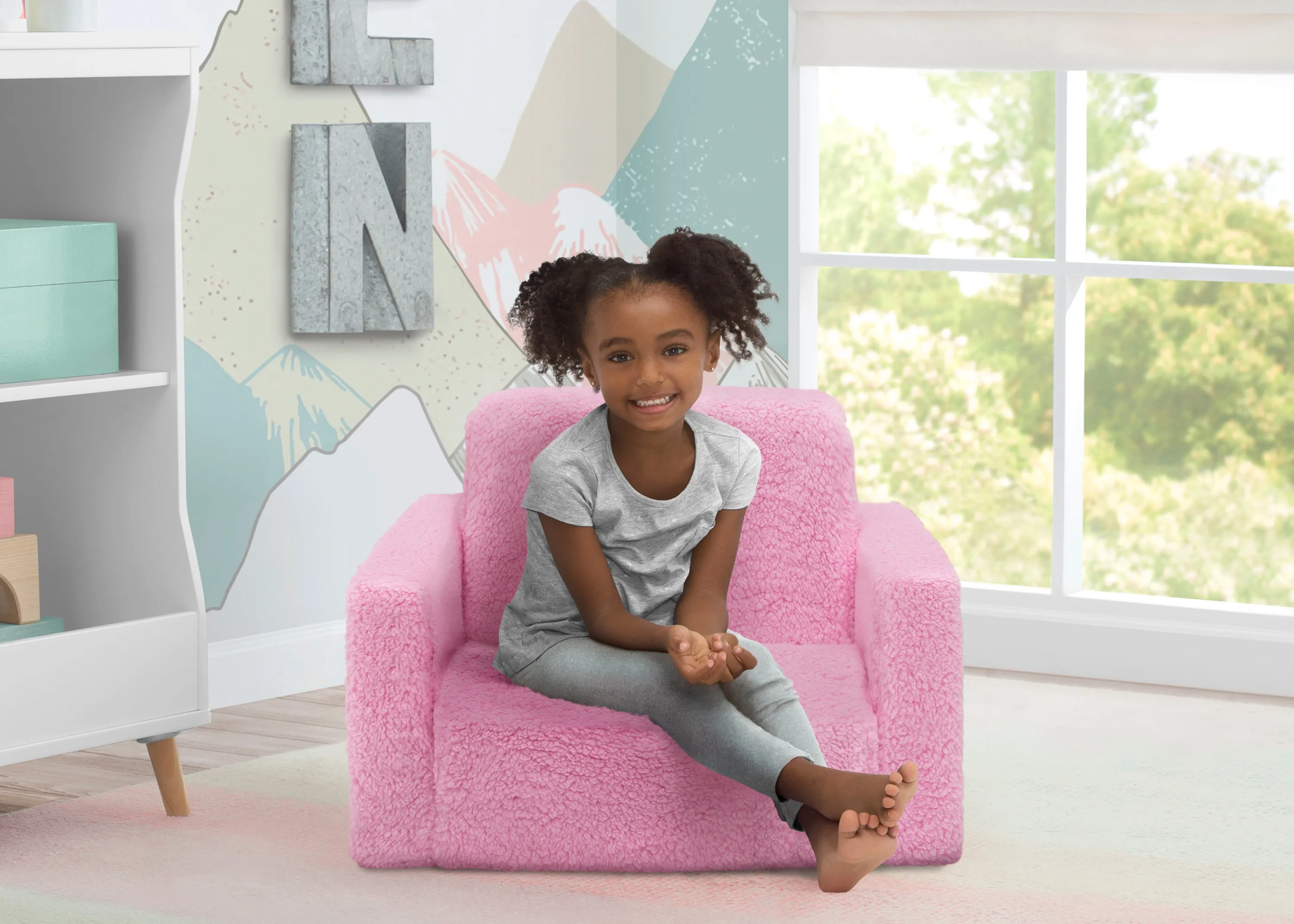 Cozee Flip-Out Sherpa 2-in-1 Convertible Chair to Lounger for Kids