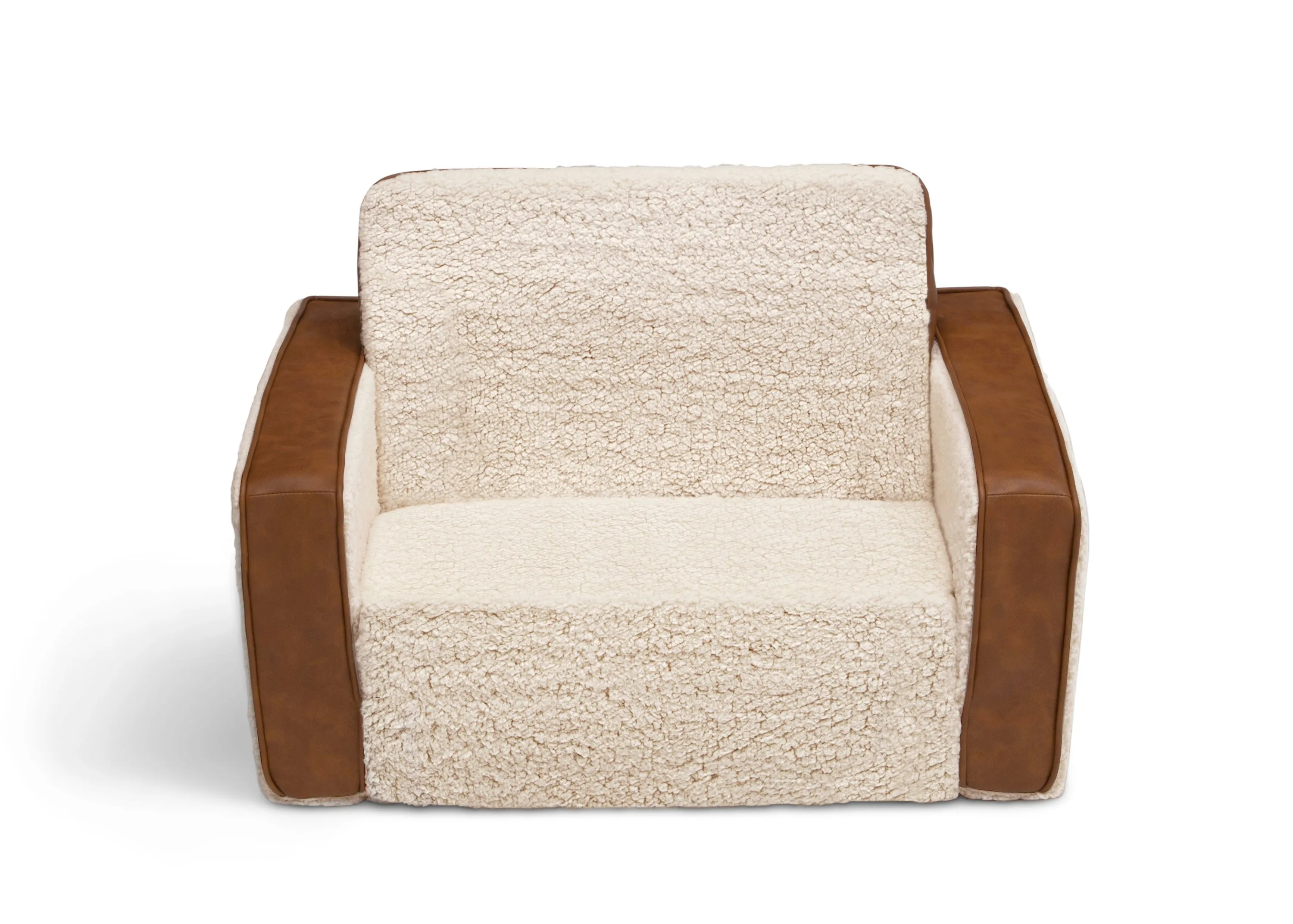 Cozee Flip-Out Sherpa and Leather 2-in-1 Convertible Chair to Lounger for Kids