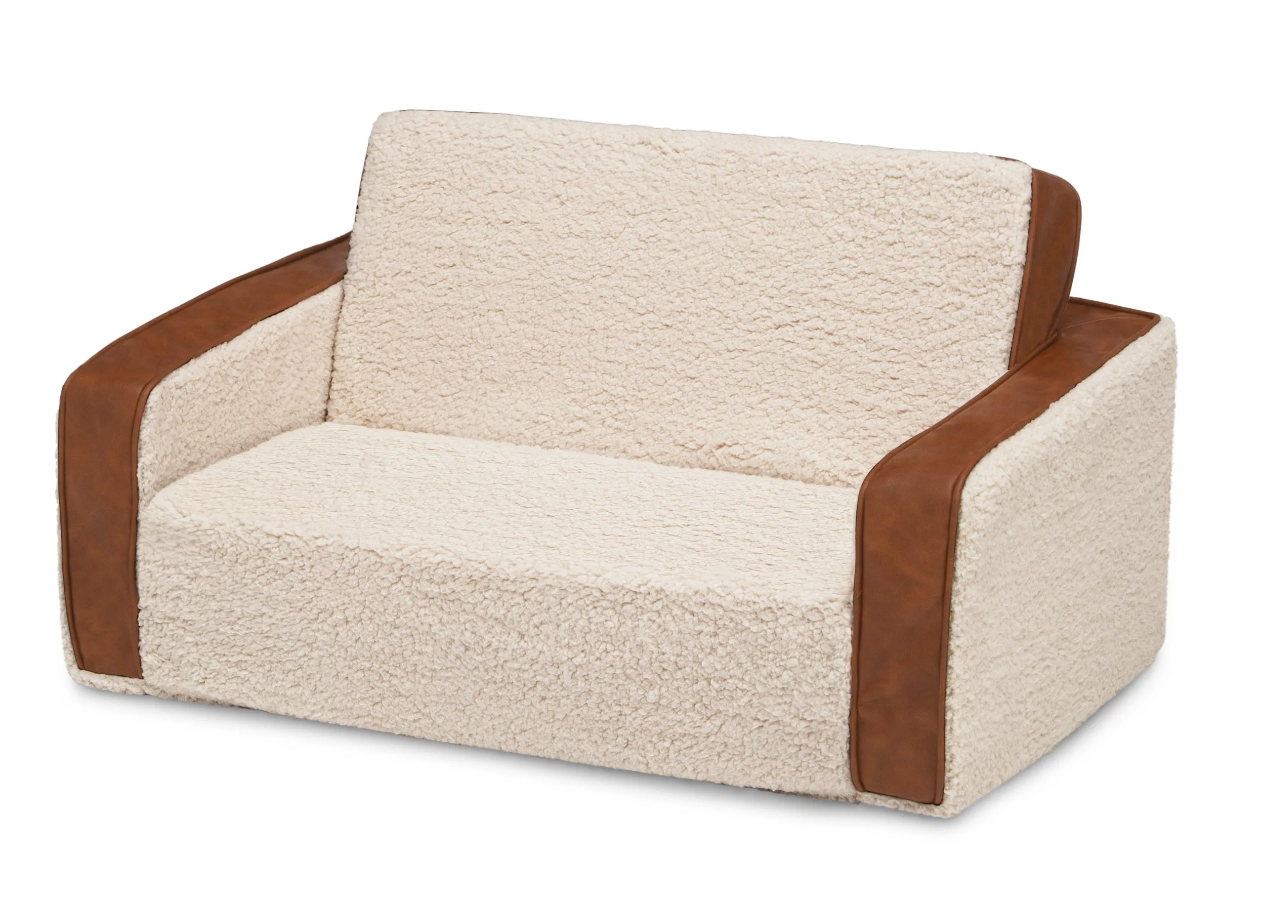 Cozee Flip-Out Sherpa and Leather 2-in-1 Convertible Sofa to Lounger for Kids