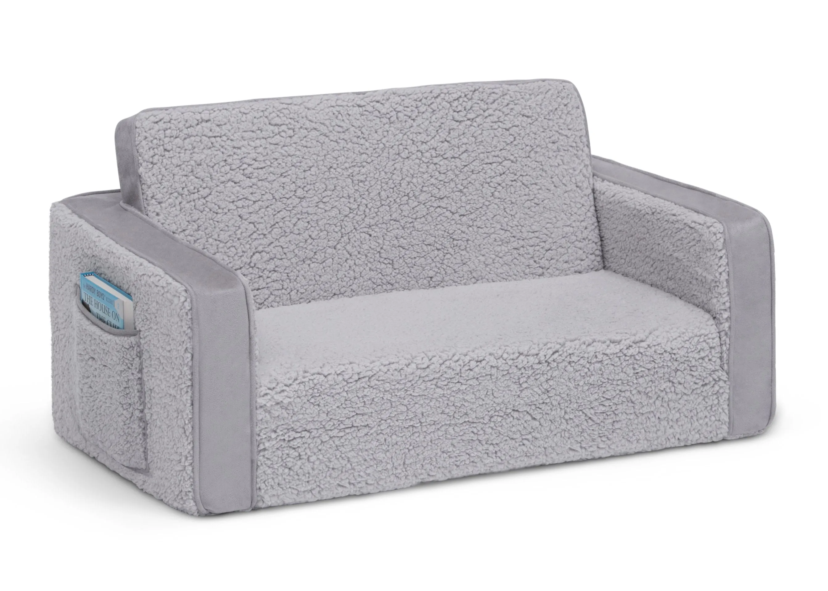 Cozee Flip-Out Sherpa and Suede 2-in-1 Convertible Sofa to Lounger for Kids