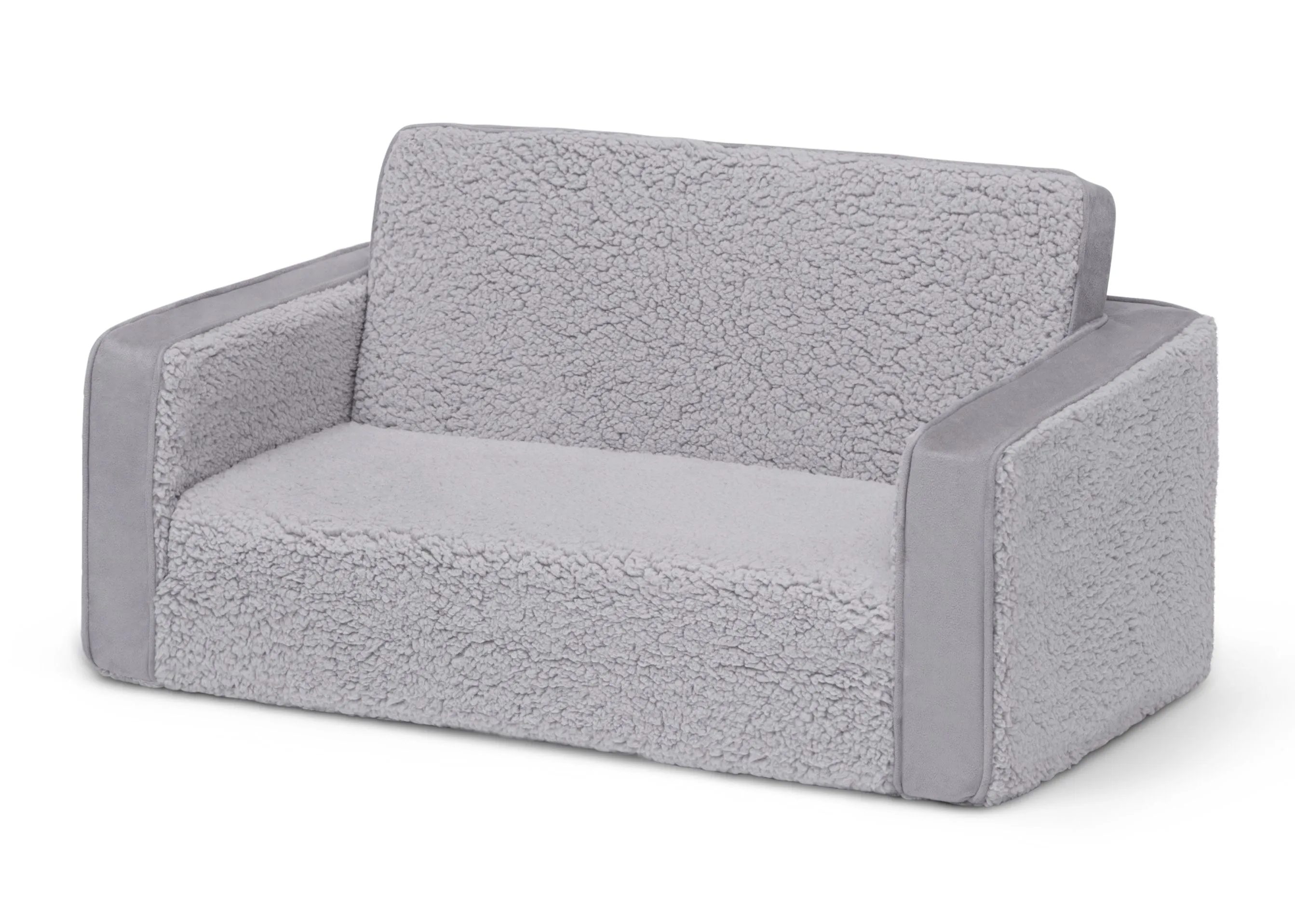 Cozee Flip-Out Sherpa and Suede 2-in-1 Convertible Sofa to Lounger for Kids