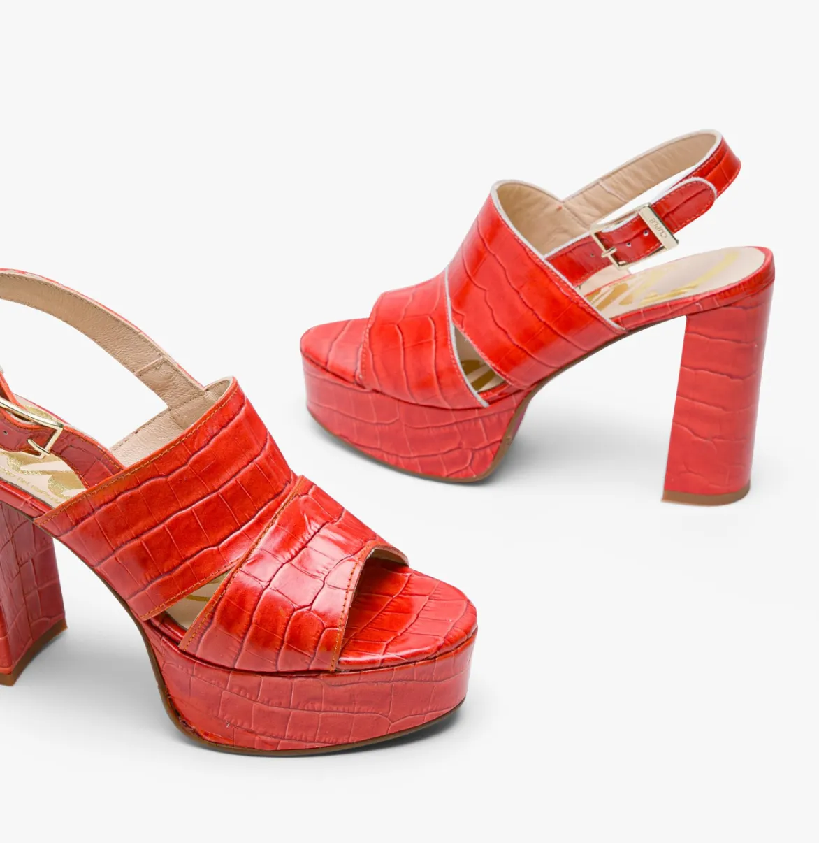 Cuple Orange Leather Platform Sandals