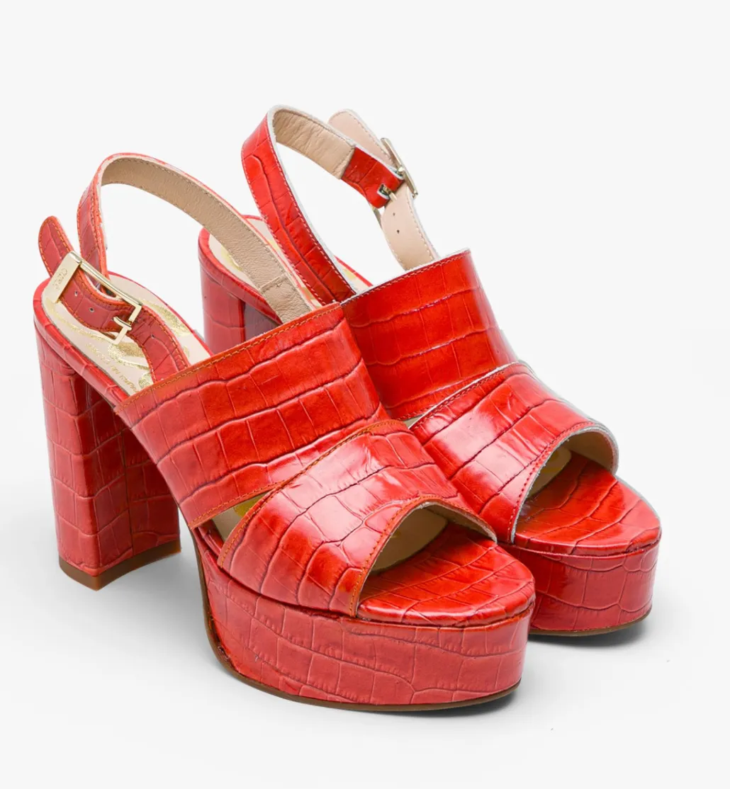 Cuple Orange Leather Platform Sandals