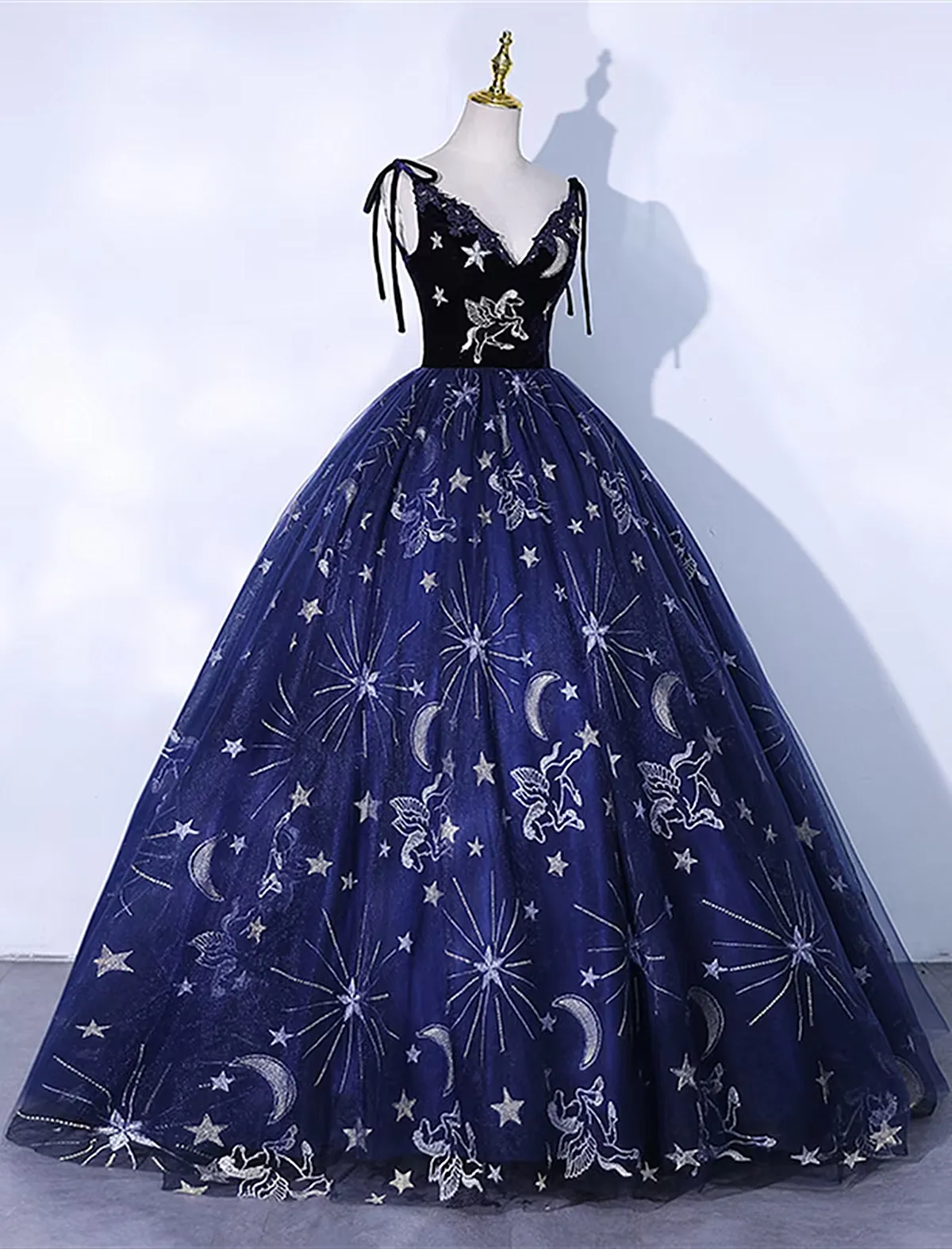 Cute Navy Blue Ball Gown V-neckline Party Dress, Navy Blue Sweet 16 Dress