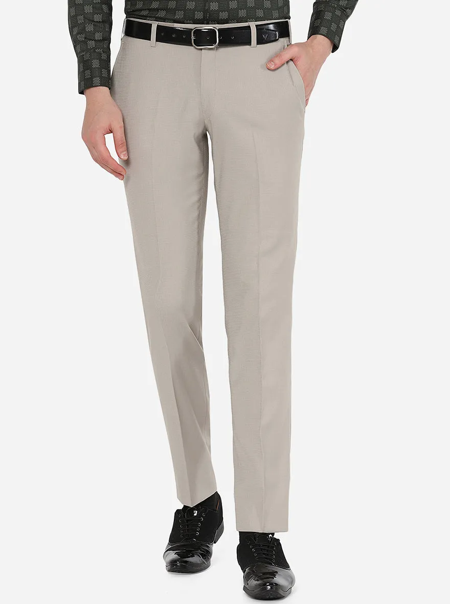 Dark Beige Solid Super Slim Fit Formal Trouser | JadeBlue