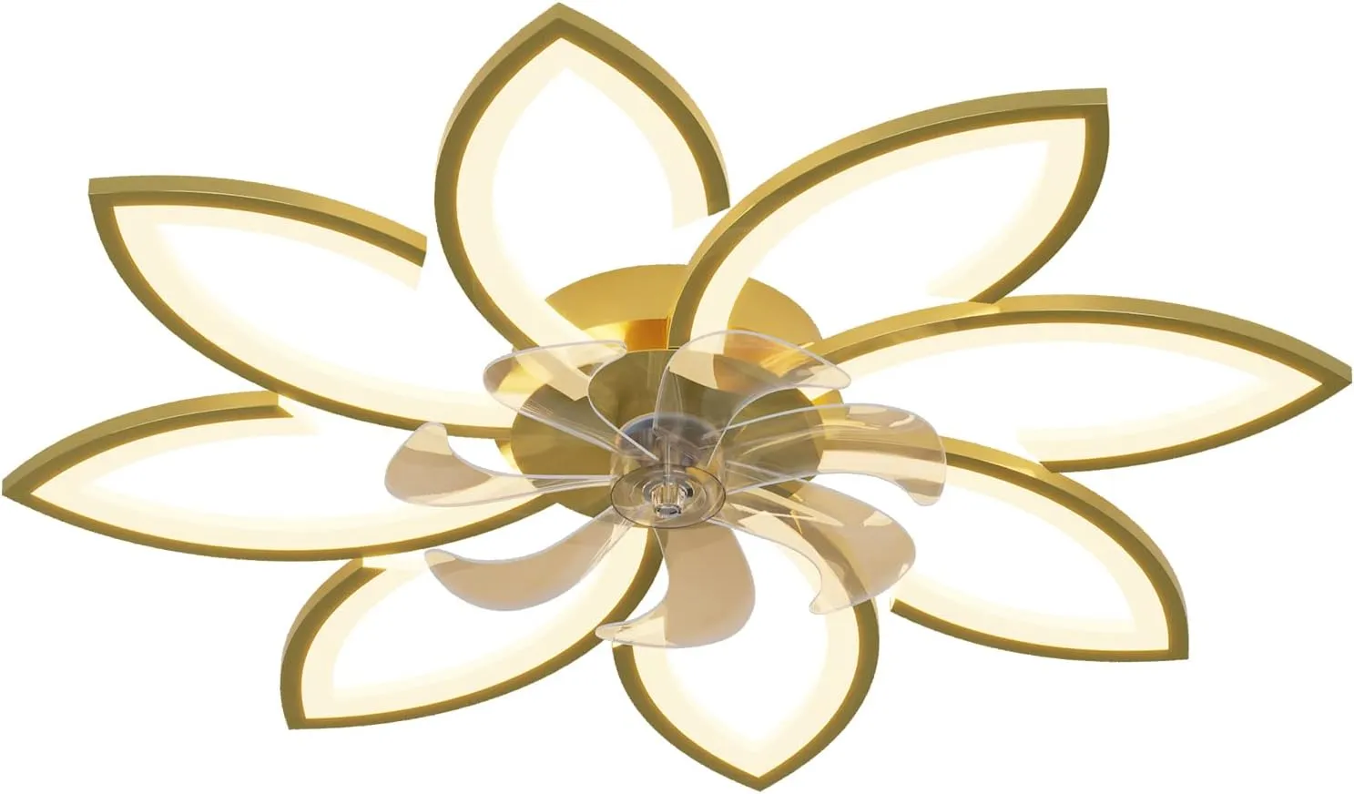 Dimmable Ceiling Light Fan, Low Profile, 6 Speed, 3 Color, Remote, 90cm, Gold