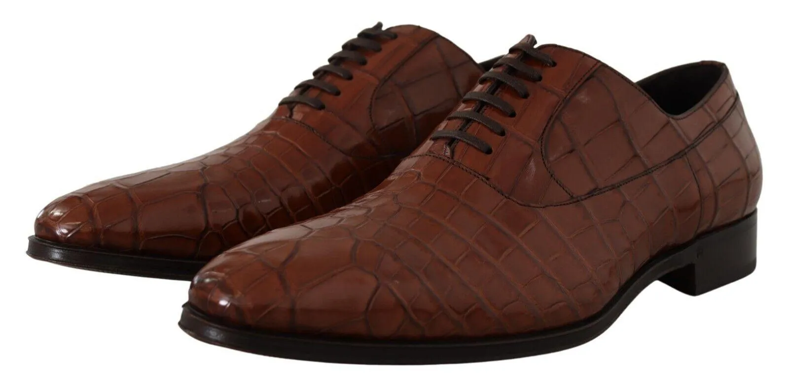 Dolce & Gabbana Brown Crocodile Leather Mens Formal Derby Shoes