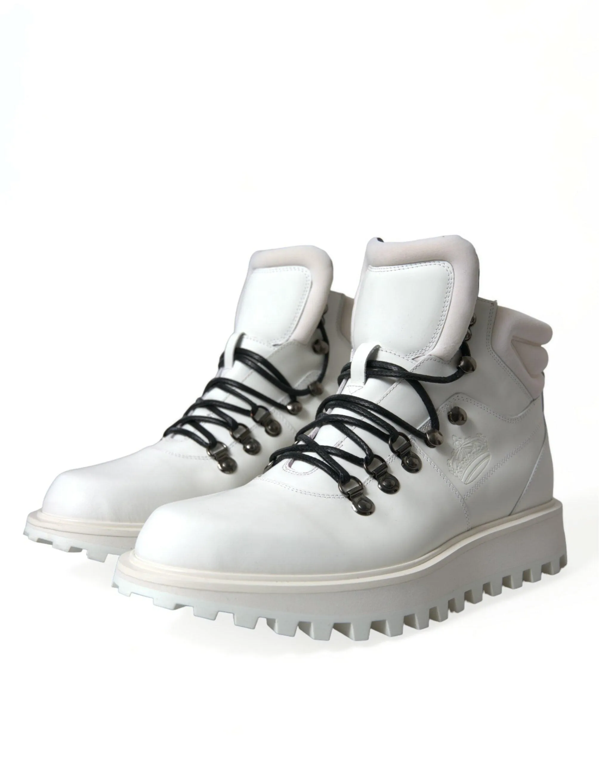 Dolce & Gabbana White Vulcano Trekking Ankle Boots Shoes