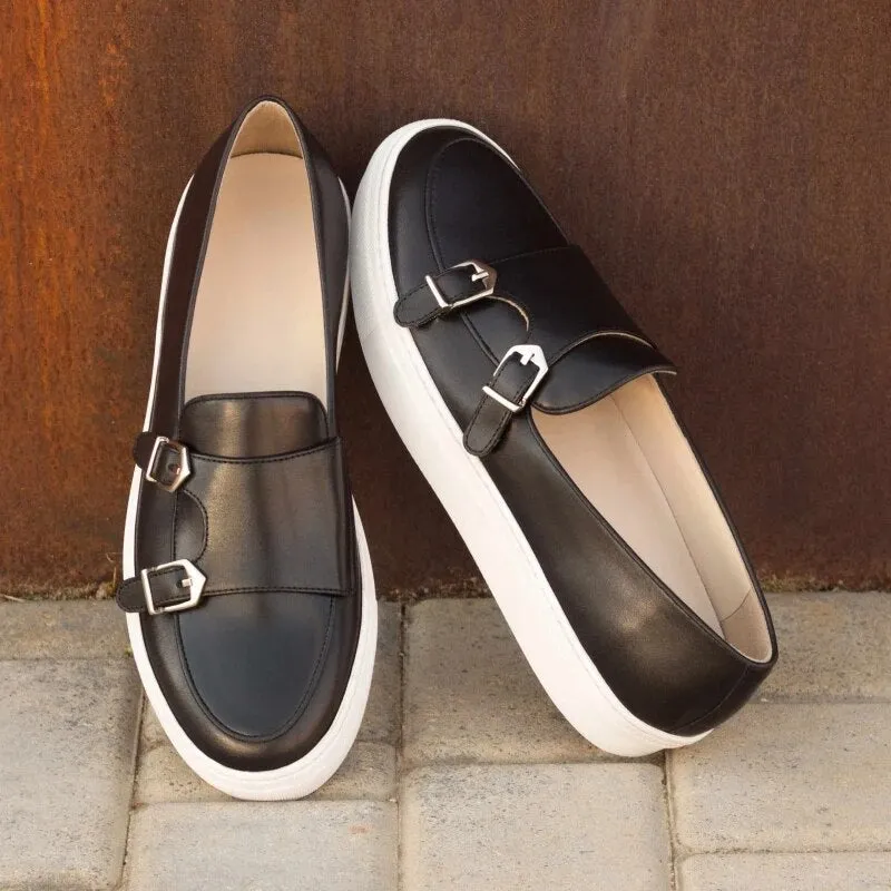 Double Buckle Solid Slip On Monk Shoes