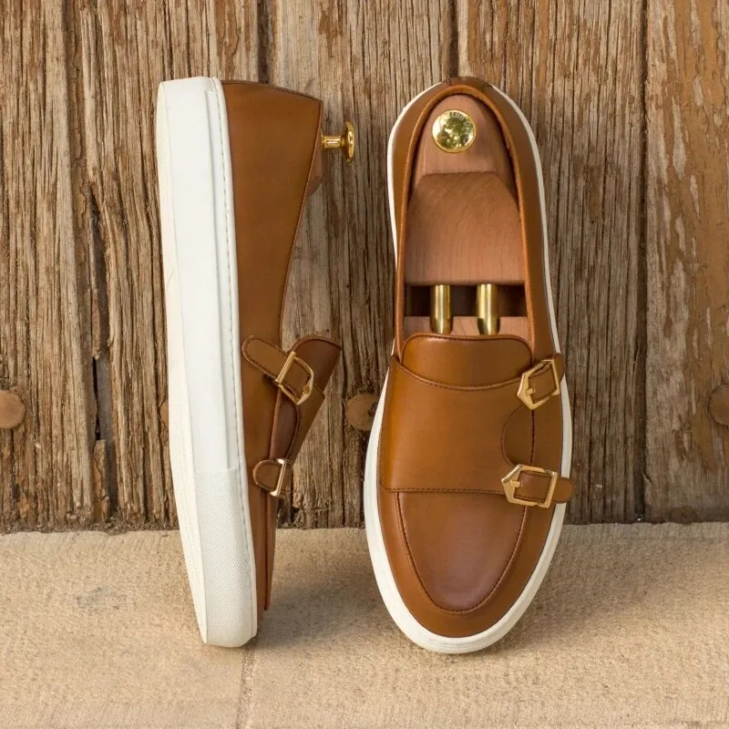 Double Buckle Solid Slip On Monk Shoes