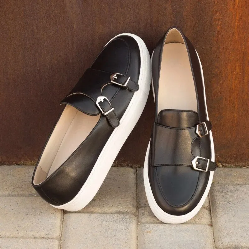 Double Buckle Solid Slip On Monk Shoes