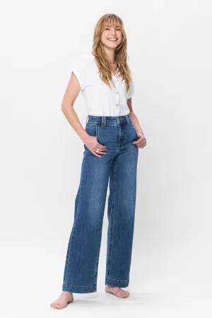 Double Button High Rise Wide Leg Jeans