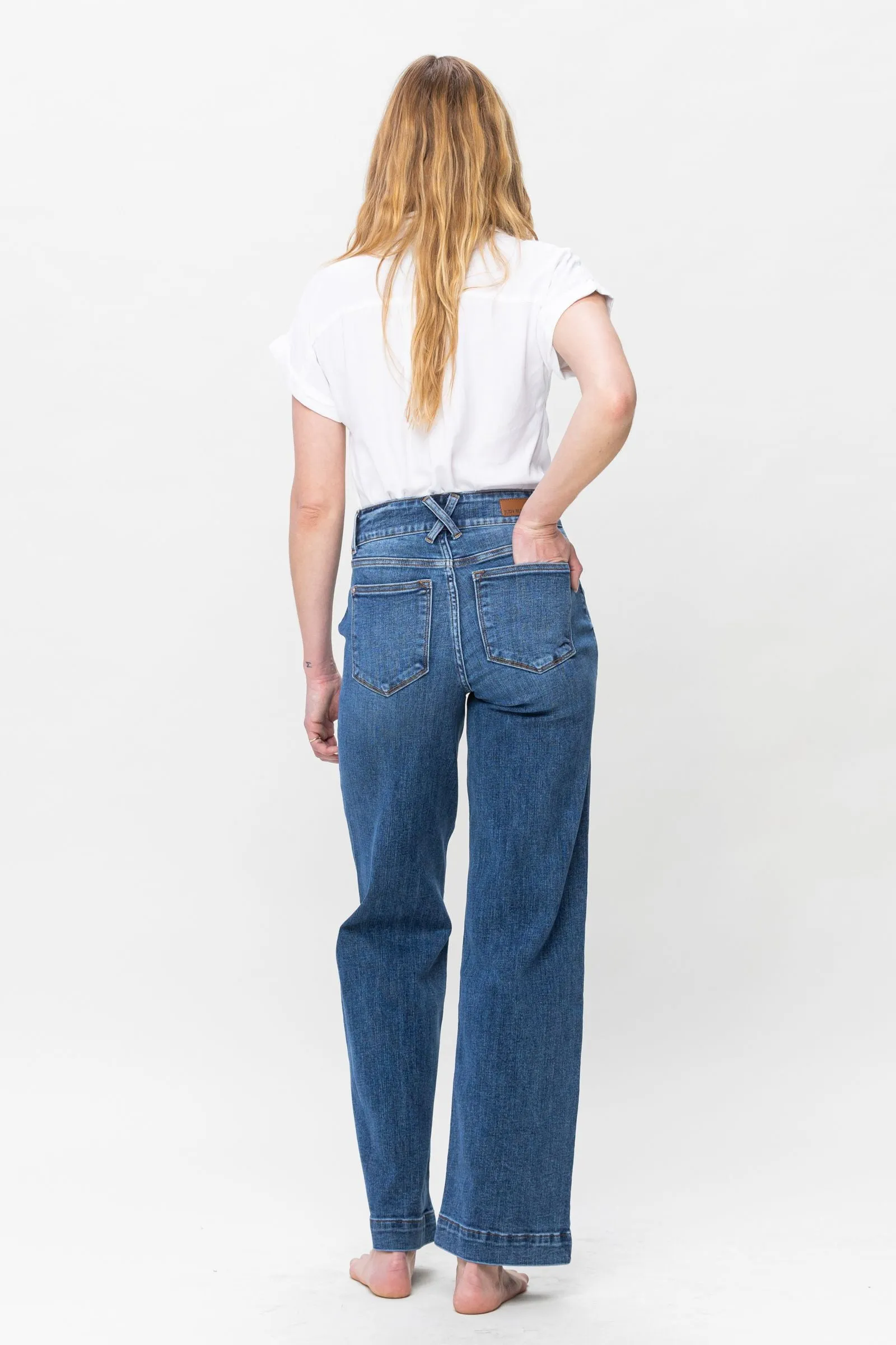 Double Button High Rise Wide Leg Jeans