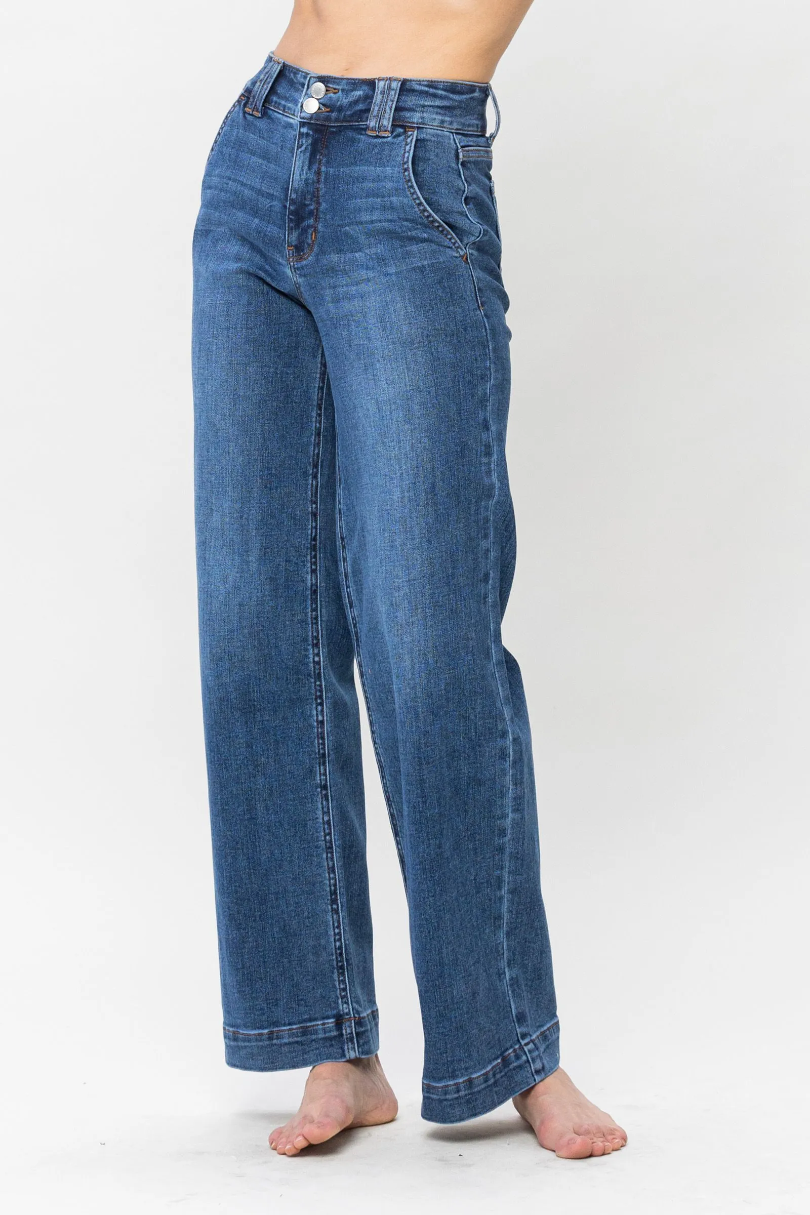 Double Button High Rise Wide Leg Jeans