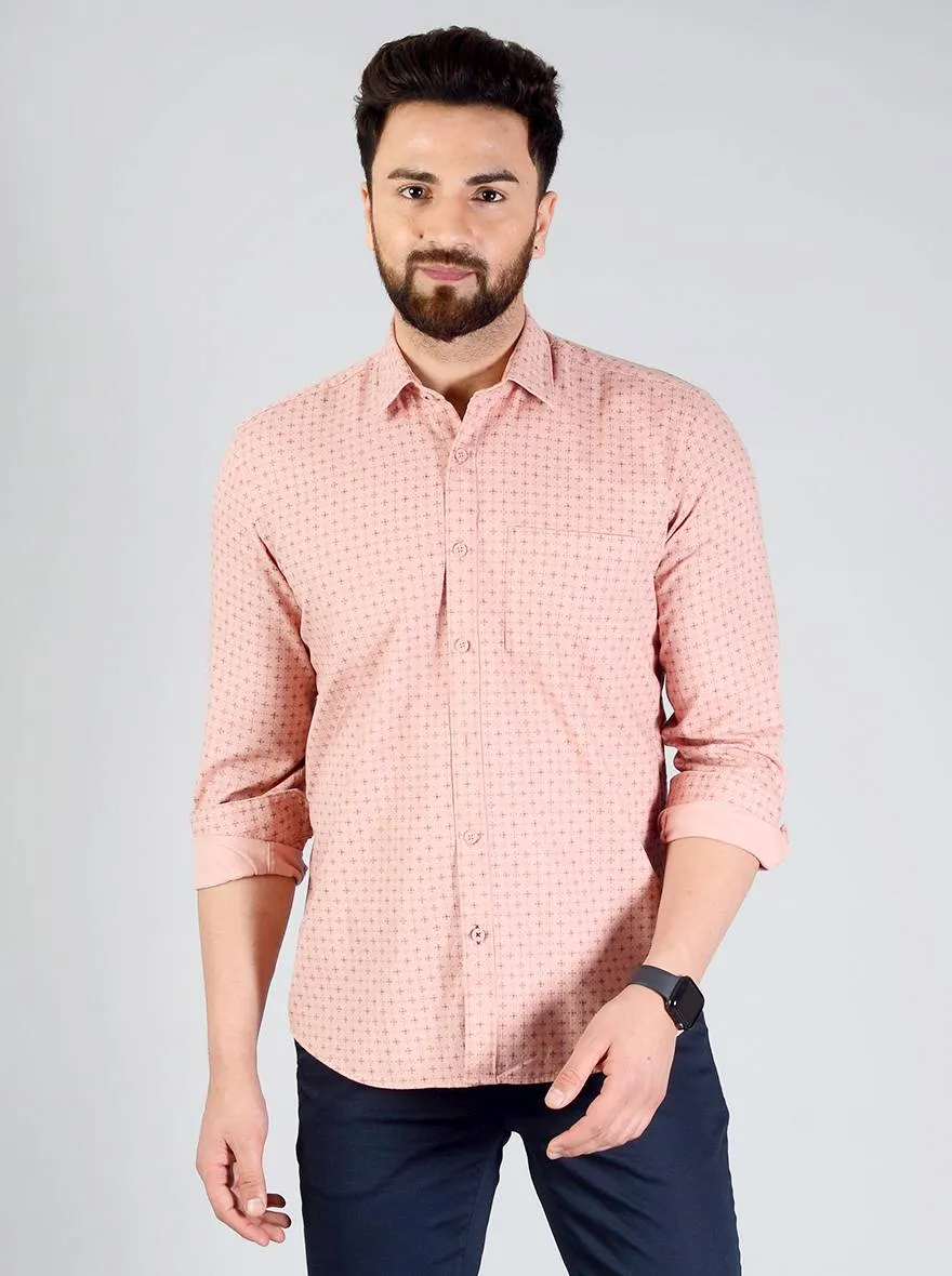 Dusty Pink Printed Slim Fit Casual Shirt | JadeBlue