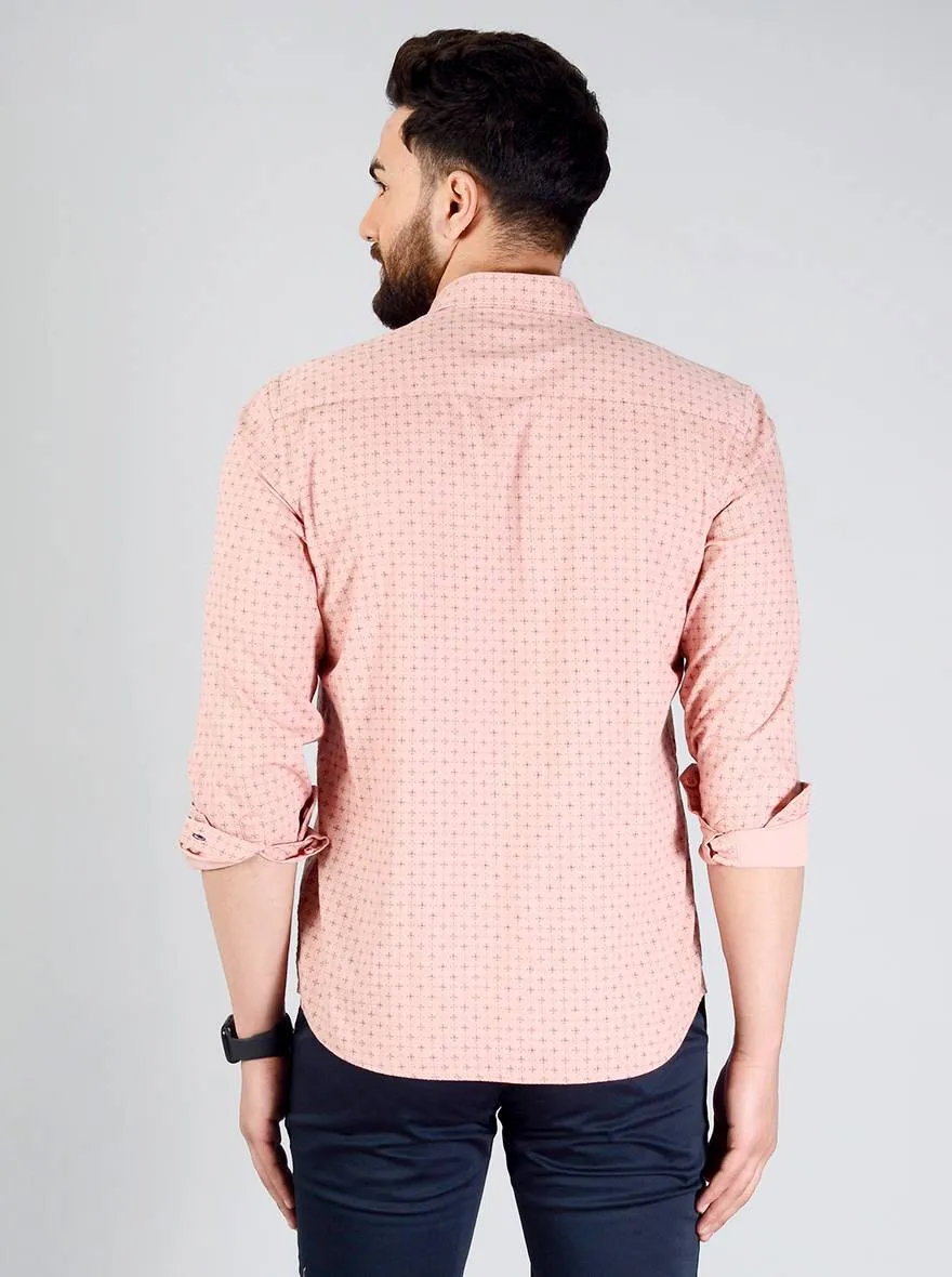 Dusty Pink Printed Slim Fit Casual Shirt | JadeBlue