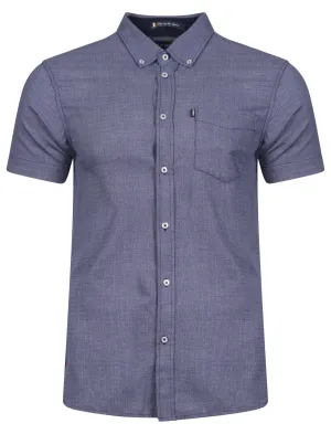 Eastlake Short Sleeve Dobby Cotton Shirt in Deep Blue - Le Shark