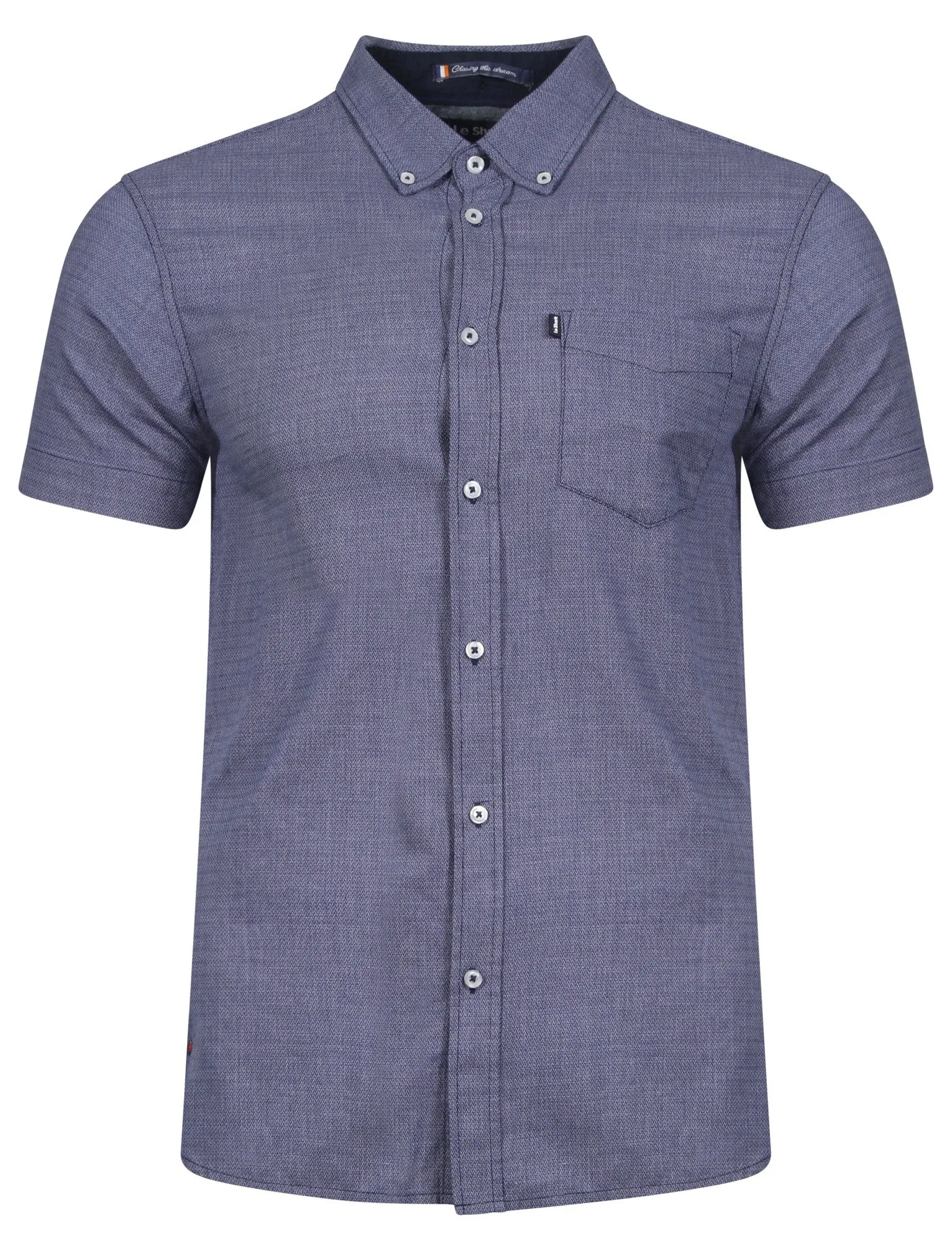 Eastlake Short Sleeve Dobby Cotton Shirt in Deep Blue - Le Shark