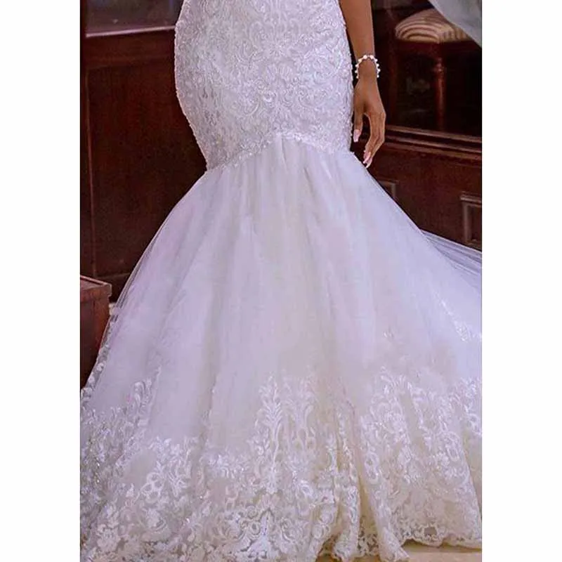 Elegant Lace Vintage Beaded Wedding Dress Mermaid Bridal Dress