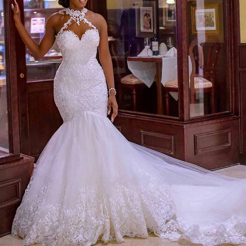 Elegant Lace Vintage Beaded Wedding Dress Mermaid Bridal Dress