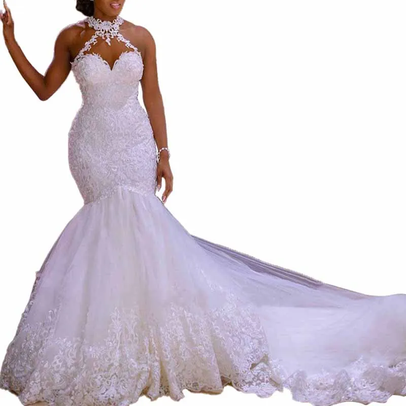 Elegant Lace Vintage Beaded Wedding Dress Mermaid Bridal Dress