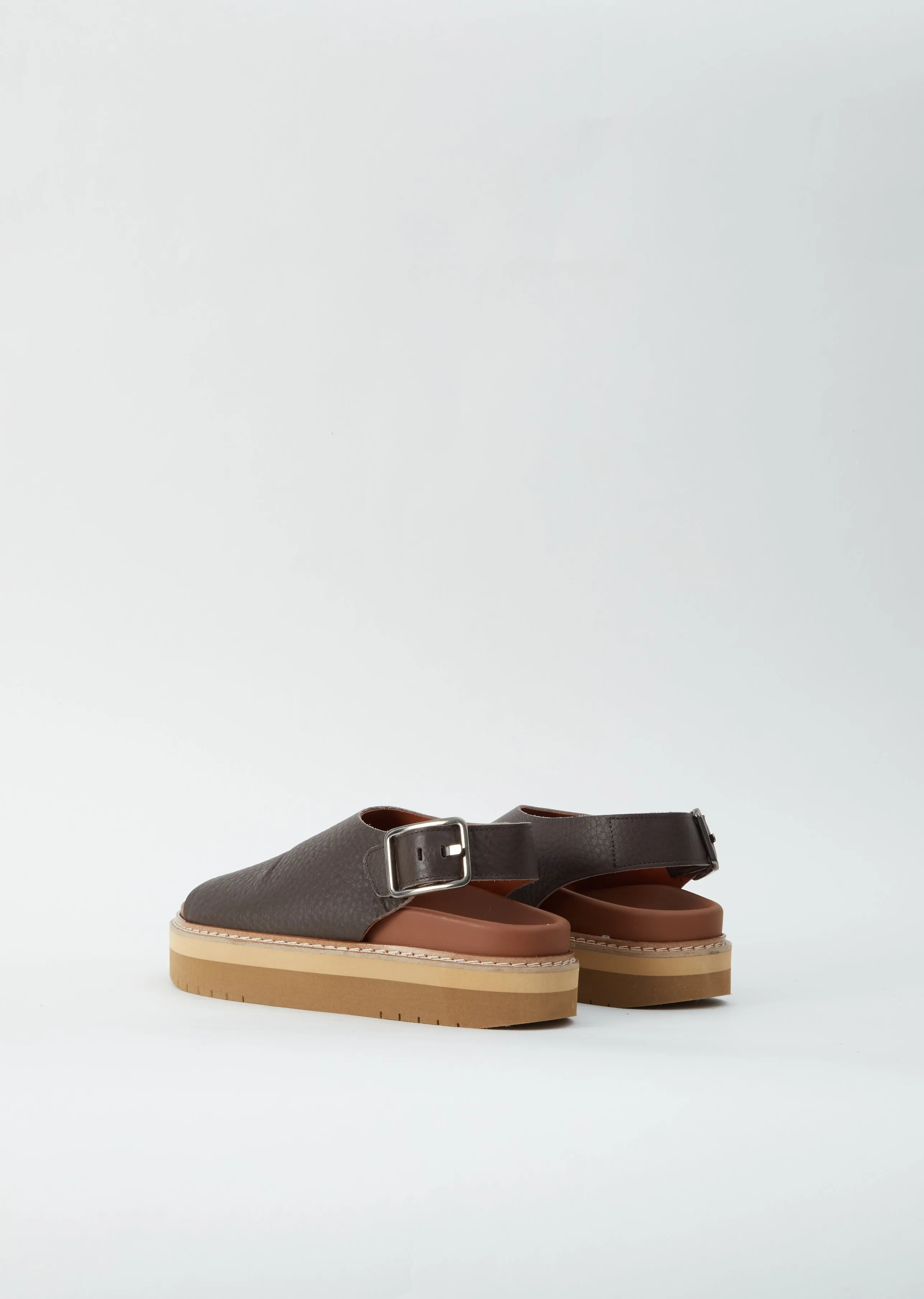 Fame Grain Leather Sandal — Coffee