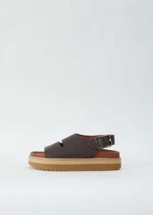 Fame Grain Leather Sandal — Coffee