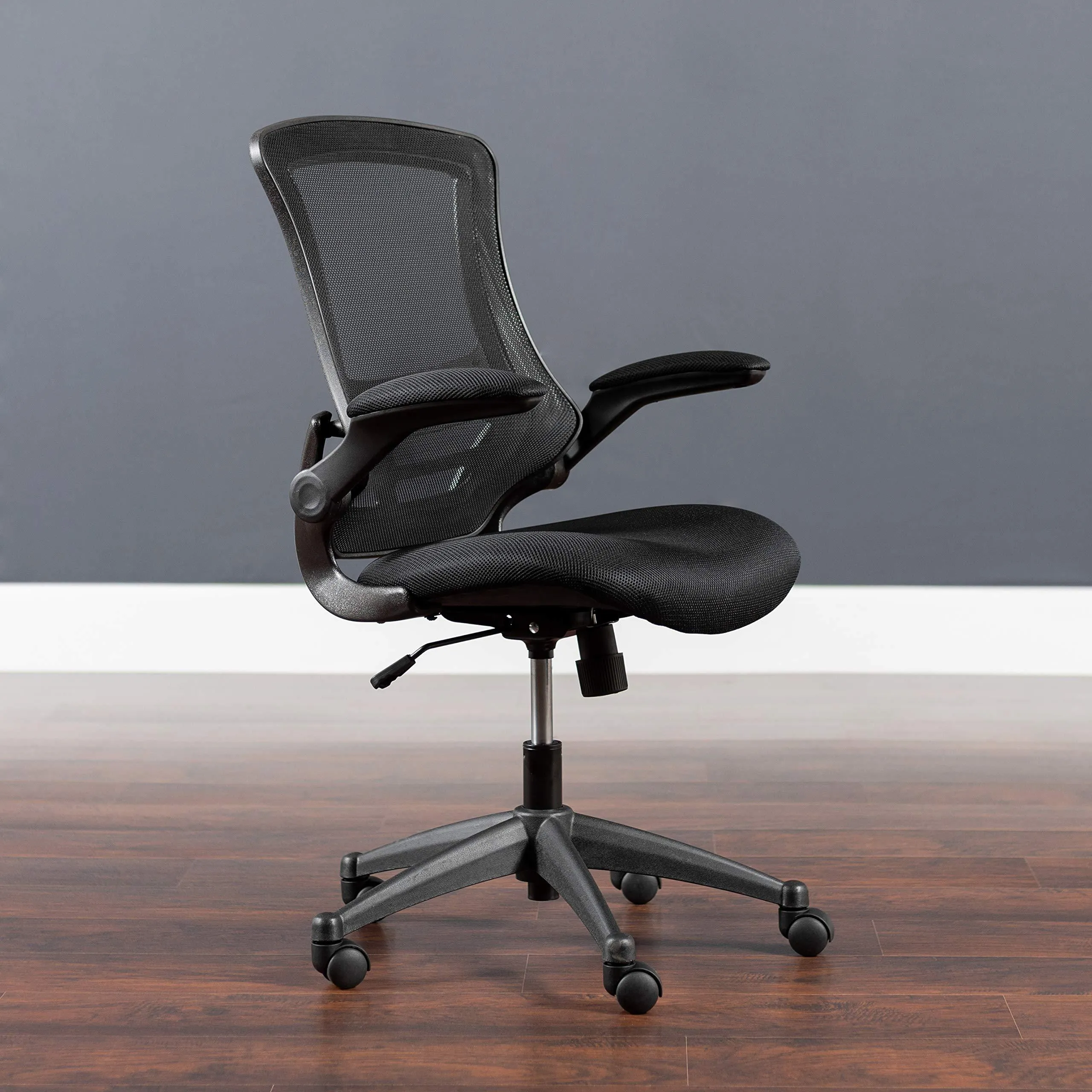 Flash Furniture Mid-Back Black Mesh Swivel Task Chair with Flip-Up Arms