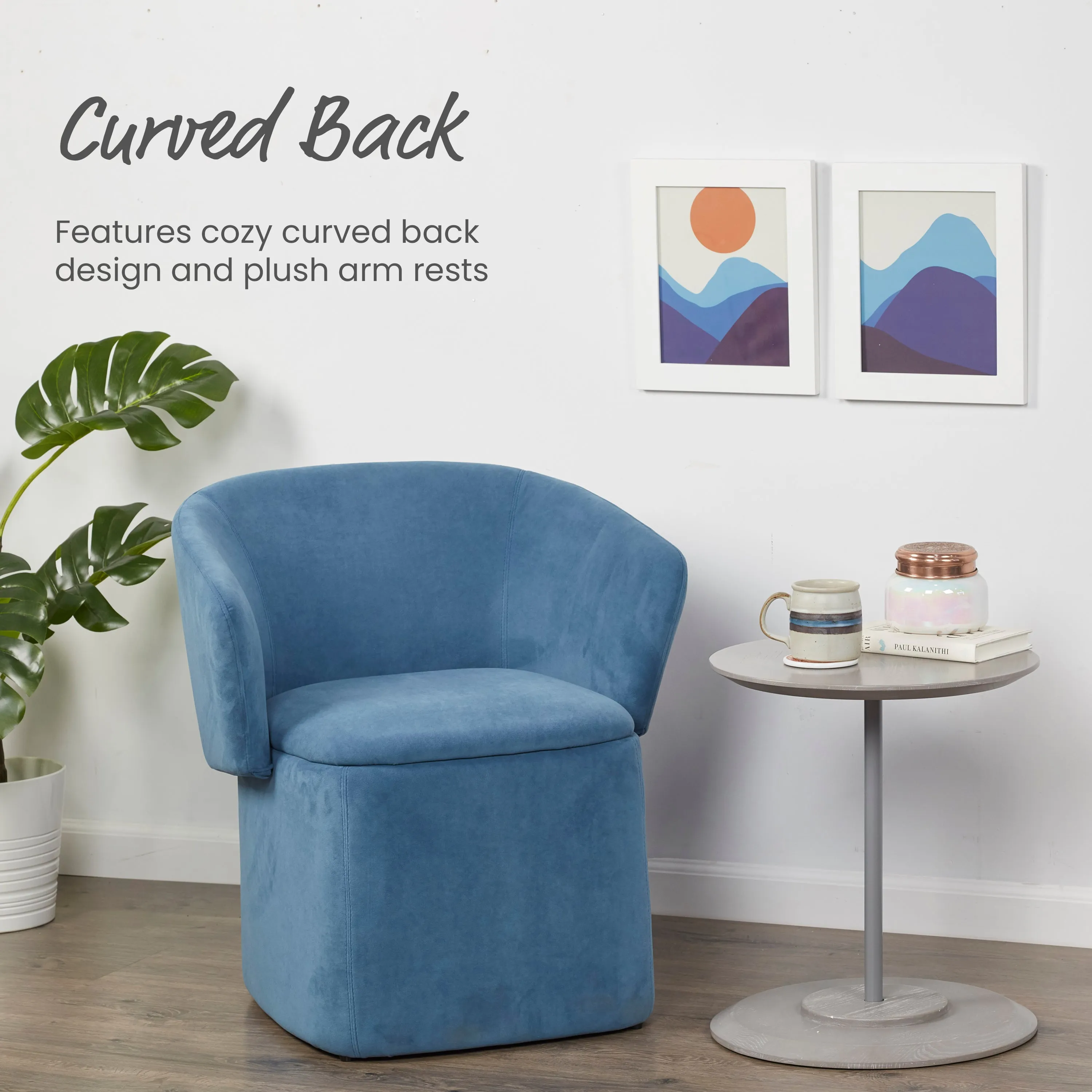 Flip-Back Vanity Stool, Upholstered Ultrasuede Chair with Adjustable Back, Ottoman with Storage