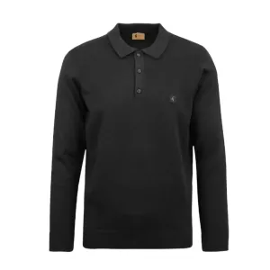 Francesco Black Long-Sleeved Knitted Polo Shirt