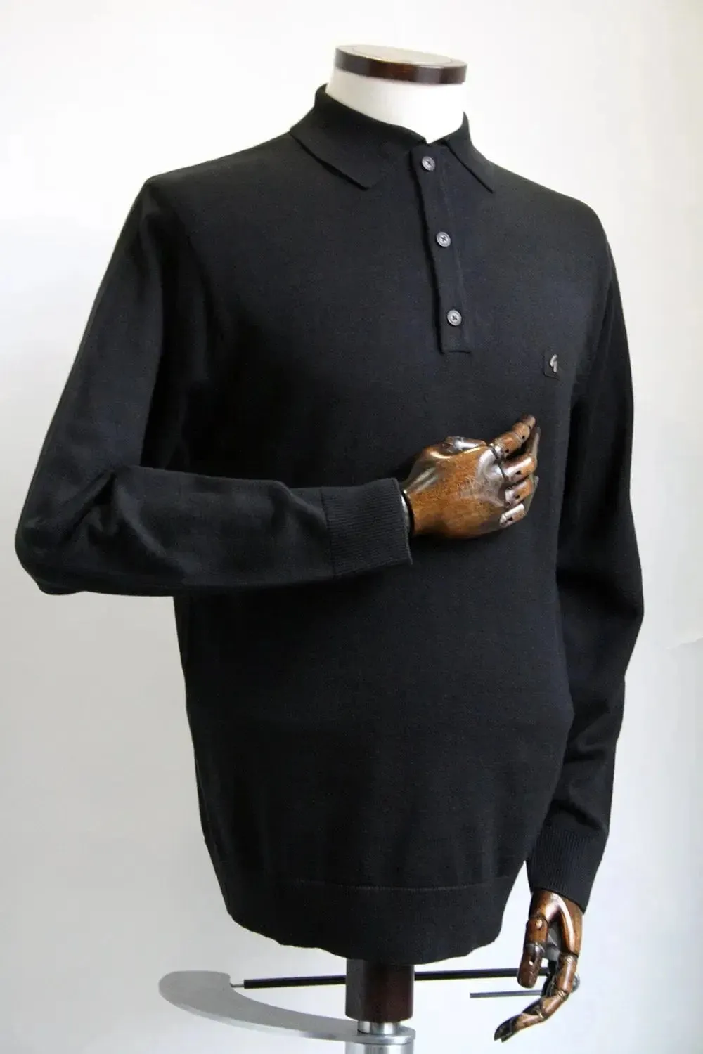 Francesco Black Long-Sleeved Knitted Polo Shirt