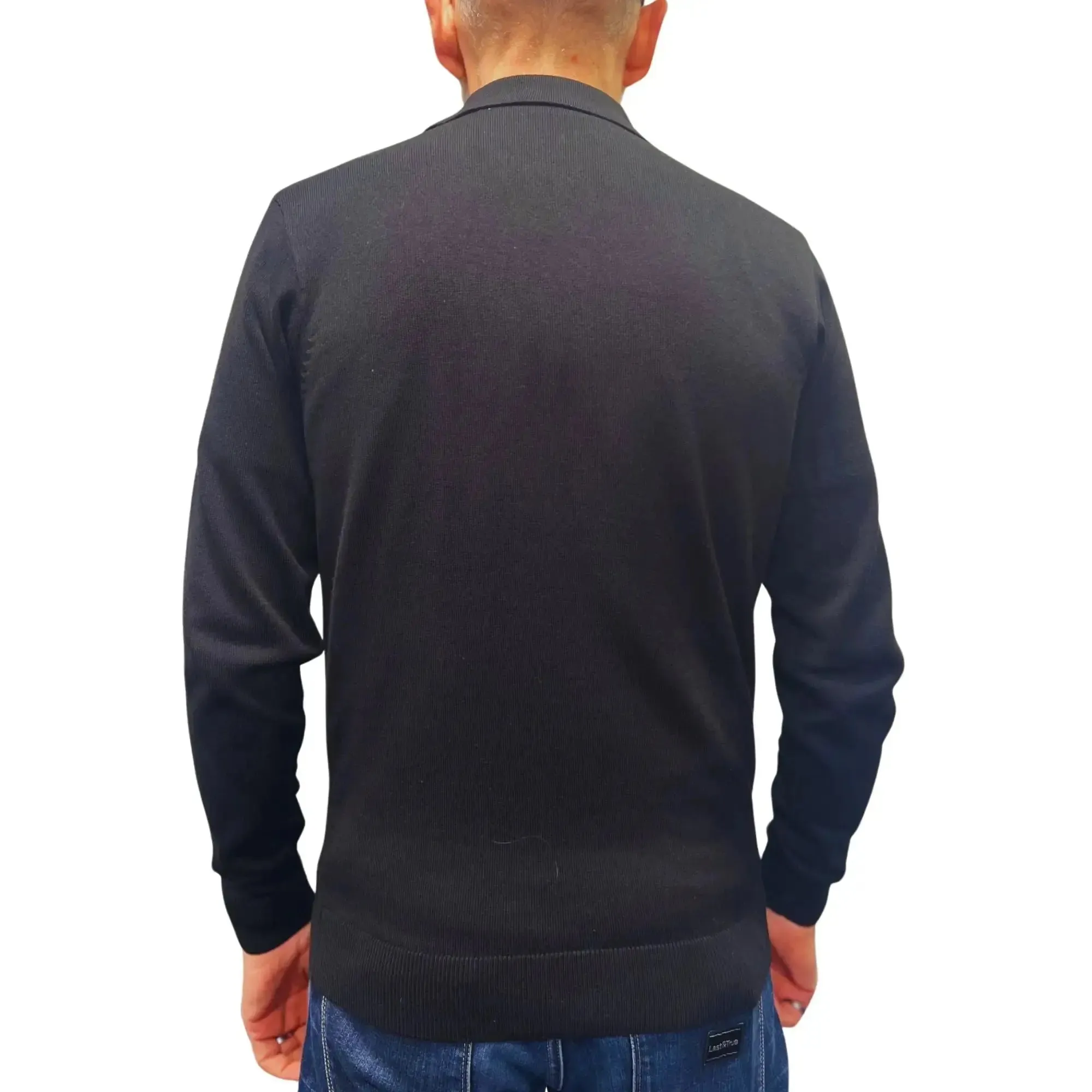 Francesco Black Long-Sleeved Knitted Polo Shirt